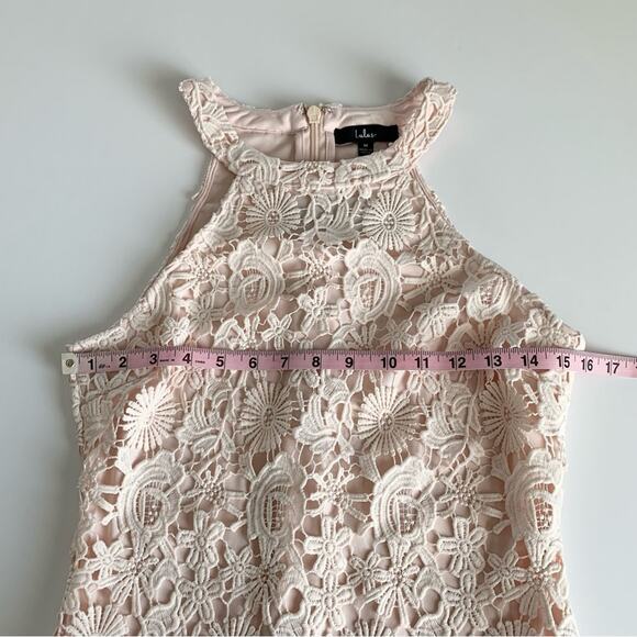 Lulus Love Poem Blush Pink Crochet Floral Lace Formal Halter Mini Dress Medium - Picture 6 of 13